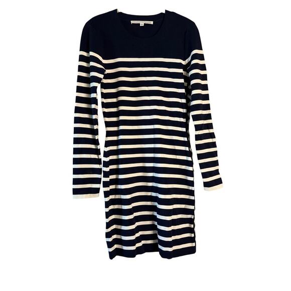 Veronica Beard Navy Ivory Stripe Dominique Long Sleeve Dress Sz Med - Picture 2 of 9